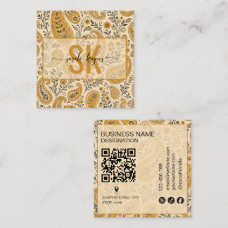 Modernt paisley-mönster monogram Qr-kod Fyrkantigt Visitkort