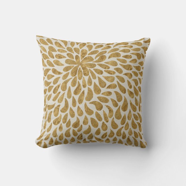 Modernt paisleyblomma i guld och vitt kudde (Framsida)