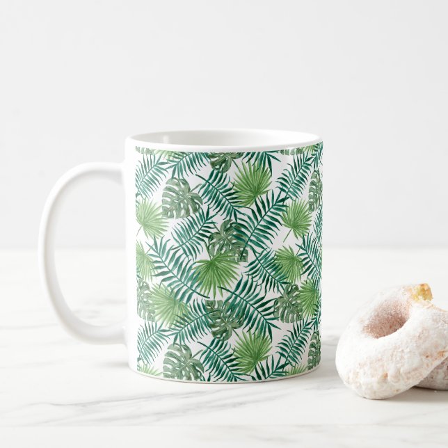 Modernt palmlövmönster kaffemugg (Med munk)