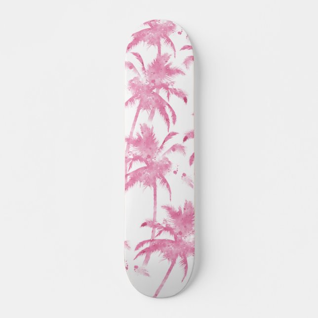 Modernt palmträdmönster för rosa vattenfärg skateboard bräda 19,5 cm (Framsida)