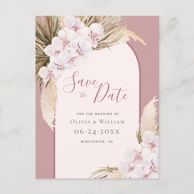 Modernt Pampasgräs Blommig Tropisk Damrose Meddelande Vykort (Framsida)