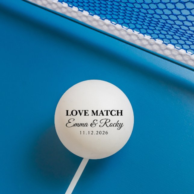 Modernt par kärlek matchar svart färg text pingisboll (Modern wedding couple name date ping pong ball)