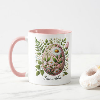 Modernt påskägg blomster anpassningsbart namn mugg
