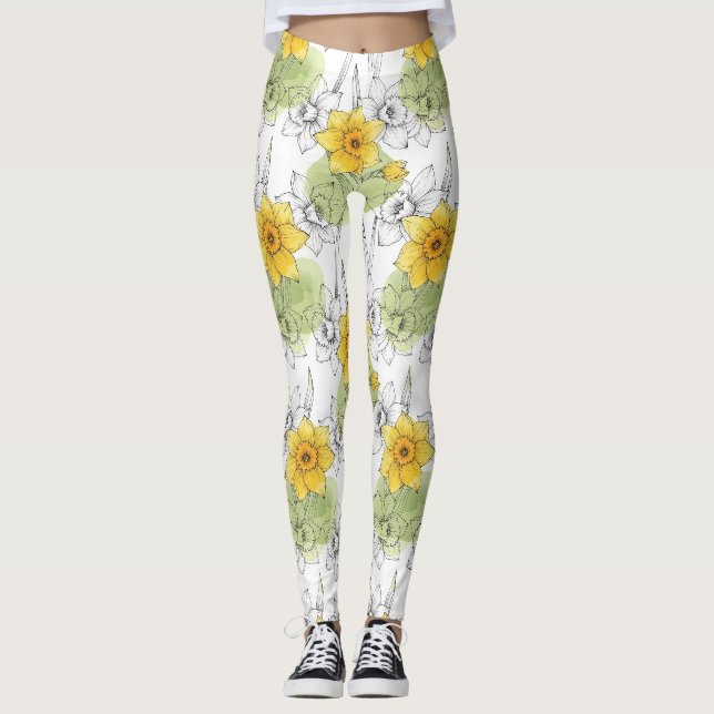 Modernt påskliljebotaniskt mönster leggings (Framsida)