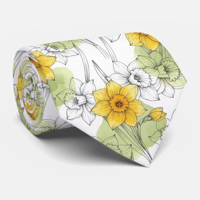 Modernt påskliljebotaniskt mönster slips (Rullad)