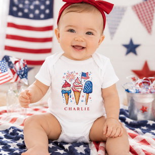 Modernt patriotisk glasspersonlig babybody t shirt