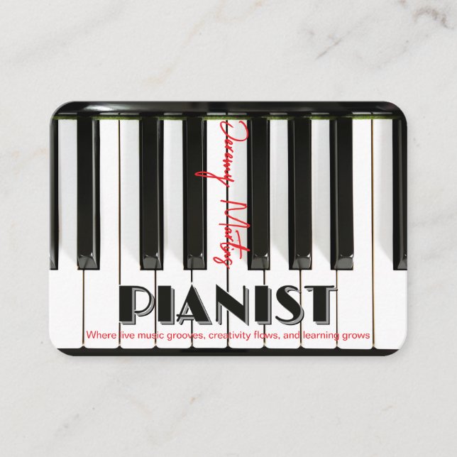 Modernt pianotangentbord Rött Svart pianist Visitkort (Framsida)