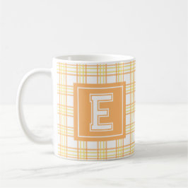 Modernt Preppy-rutigt Orange Gult Universitetsskri Kaffemugg