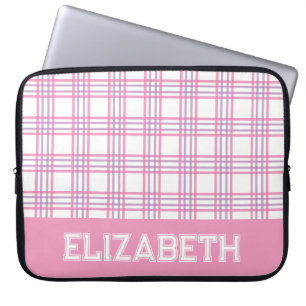 Modernt Preppy-rutigt Varsity-teckensnitt Rosa Lil Laptop Fodral