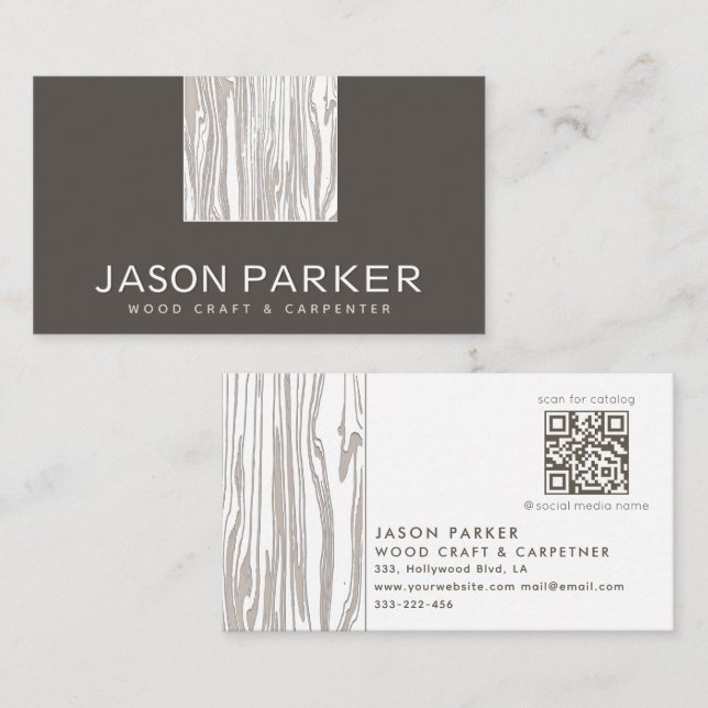 Modernt professionell-snickare i trä Qr-kod Visitkort (Fram/baksida)