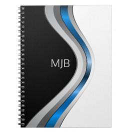 Modernt professionellt kurvmönster med monogram anteckningsbok