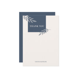 Modernt prov blå blad tomt bröllop  tack kort