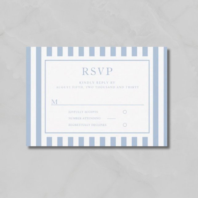 Modernt Pulverblå Ränder Bröllop  OSA Kort (Modern Powder Blue Stripes Wedding RSVP Card)