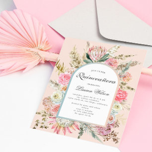 modernt quinceanera-fotokort för bohemisk blommigt spara datumet