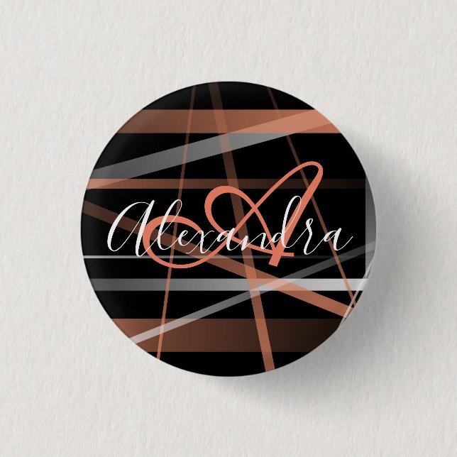 Modernt randigt abstrakt mönster korallmonogram knapp (Framsida)