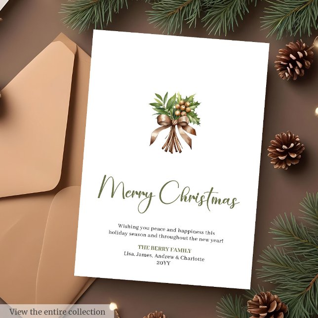 Modernt redigerbart tallkrans julhälsning  julkort (Modern Editable Pine Wreath Christmas Greeting Card

)