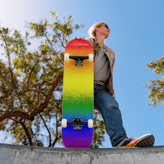Modernt regnbågsmosaikskriptnamn mini skateboard bräda 18,5 cm (Utomhus 1)
