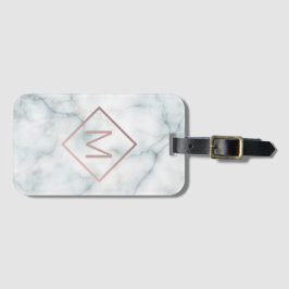 modernt ro guld-monogram på vit sten bagagebricka