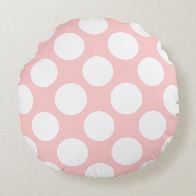 Modernt rodna rosa vitpolka dotsmönster rund kudde (Framsidan)