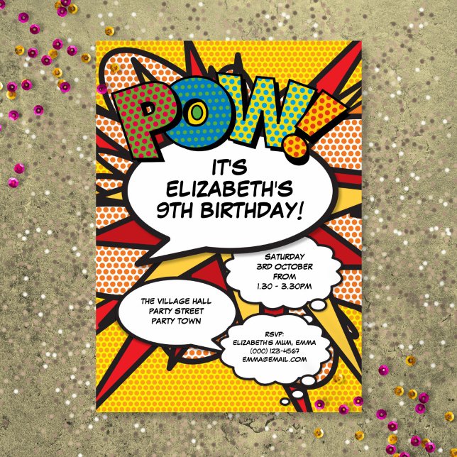 Modernt Roligt Födelsedagsfirande Serietidning All Inbjudningar (Modern Fun Birthday Party Comic Book Any Age Invitation)