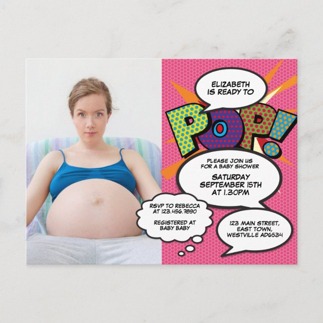 Modernt Roligt Foto Baby Shower Rosa Inbjudan Vykort (Framsida)