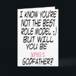 Modernt roligt gudfaderförslagfoto kort<br><div class="desc">Ska dig var min roliga text för gudfaderkortsärdrag på bekläda,  bebis foto och textinsida. Click skräddarsy vidare för att redigera text,  ändrar stilsortsstil/färg eller tillfogar mer foto.</div>