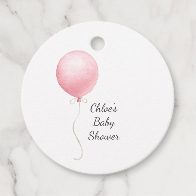 Modernt Rosa Balloon Girl Baby Shower Gåvor Etiketter (Framsida)