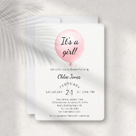 Modernt Rosa Balloon Girl Baby Shower Inbjudningar
