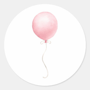 Modernt Rosa Balloon Girl Baby Shower Runt Klistermärke
