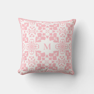 Modernt rosa blommönster Klassisk elegant monogram Kudde