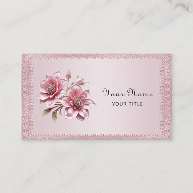 Modernt Rosa Blommor Affärskort Visitkort (Framsida)