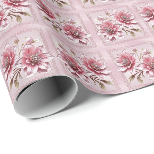 Modernt Rosa Blommor Presentpapper (Rullad Hörn)
