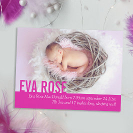 Modernt rosa fotomeddelande för babyflicka meddelande vykort