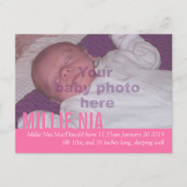 Modernt rosa fotomeddelande för babyflicka postkor meddelande vykort