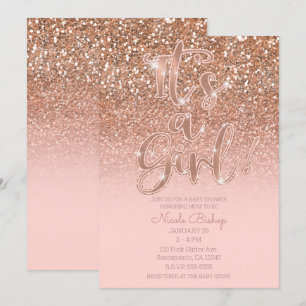 Modernt Rosa Glam Glitter Flick Babyshower Inbjudningar