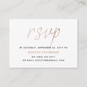 Modernt rosa guld folie script RSVP Tilläggskort