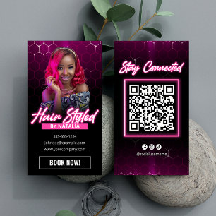 Modernt Rosa Hår Salong Qr Kod Sociala Medier Visitkort