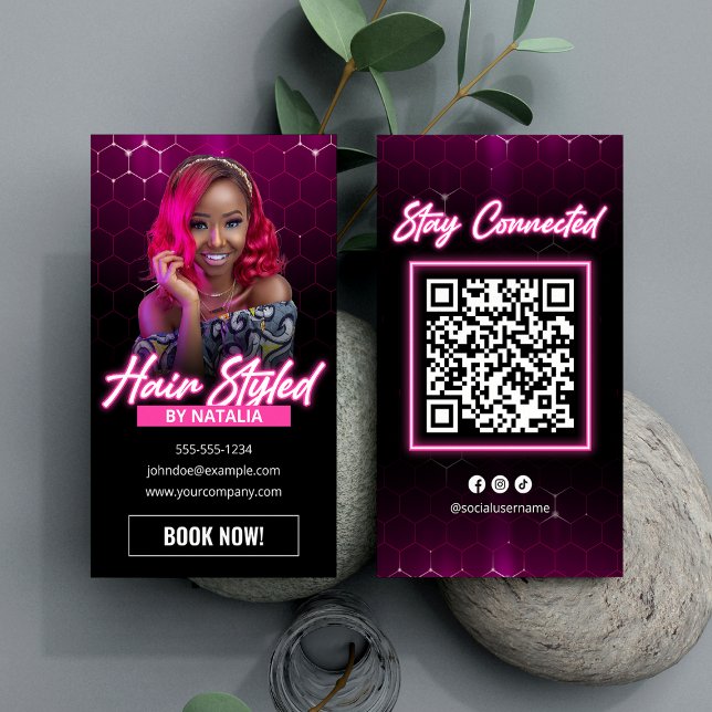 Modernt Rosa Hår Salong Qr Kod Sociala Medier Visitkort (Skapare uppladdad)