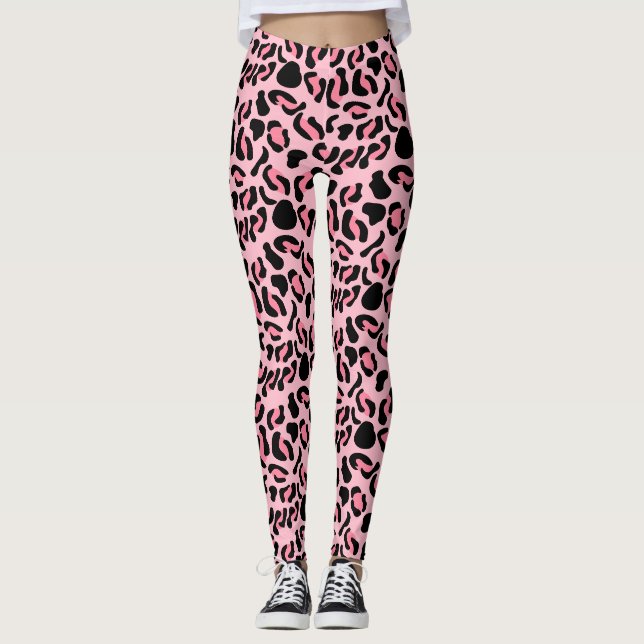 Modernt rosa leopardmönster djur leggings (Framsida)