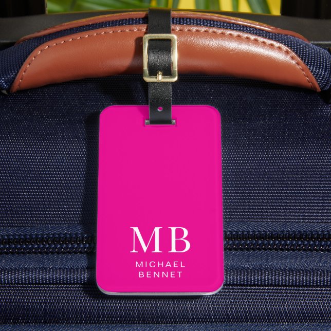 Modernt rosa monogram bagagebricka (Framsida Insitu 2)