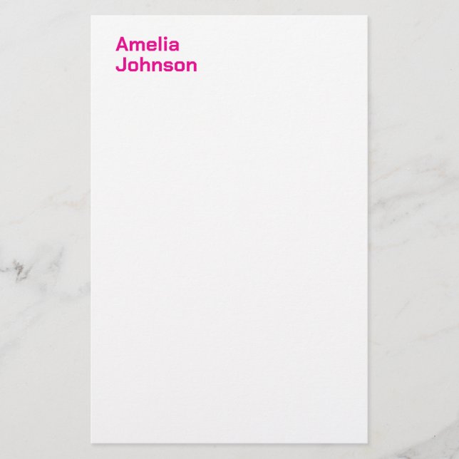 Modernt Rosa Namn Minimalistisk Professionell Brevpapper (Framsida)