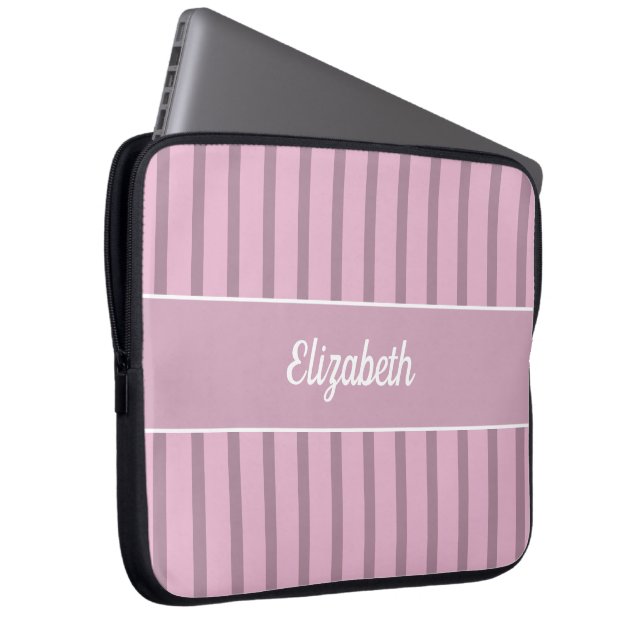 Modernt rosa och mauve-randigt laptopsleeve laptop fodral (Framsidan Höger)
