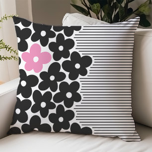Modernt rosa och svart blommigt sovrumsrum kudde