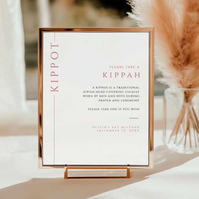Modernt rosa och vitt Bat Mitzvah Kippah-skylt Poster (Skapare uppladdad)