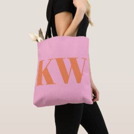 Modernt rosa orange monogram initialer personliga tygkasse
