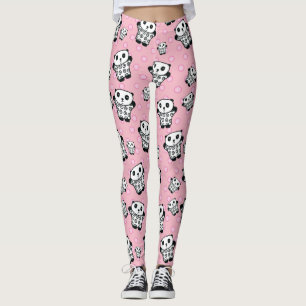 Modernt Rosa Panda Björn Prickig Leggings