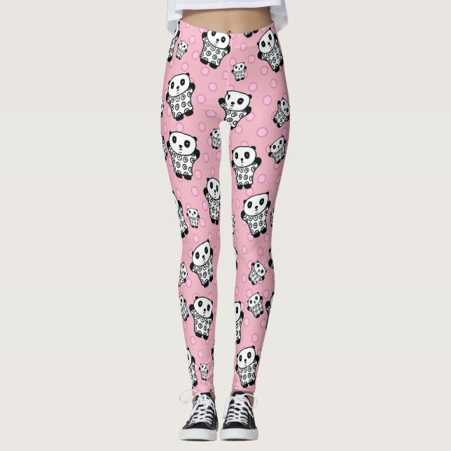 Modernt Rosa Panda Björn Prickig Leggings (Framsida)