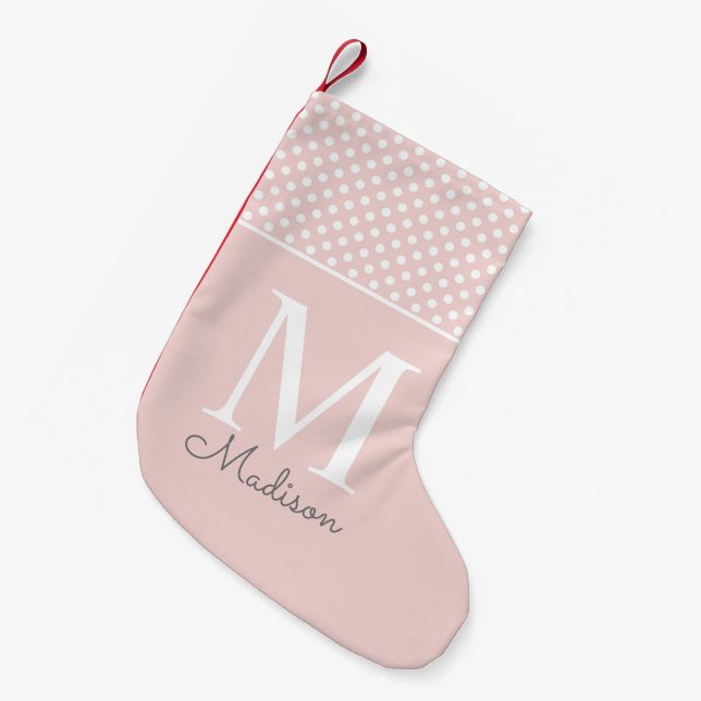 Modernt rosa prickmönster namnmonogram liten julstrumpa (Framsidan (Hängande))