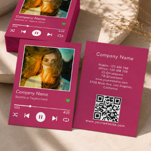 Modernt rosa QR-kod Musikspelare Låt Foto Visitkort