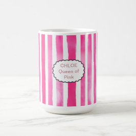Modernt rosa randigt namn & titel kaffemugg